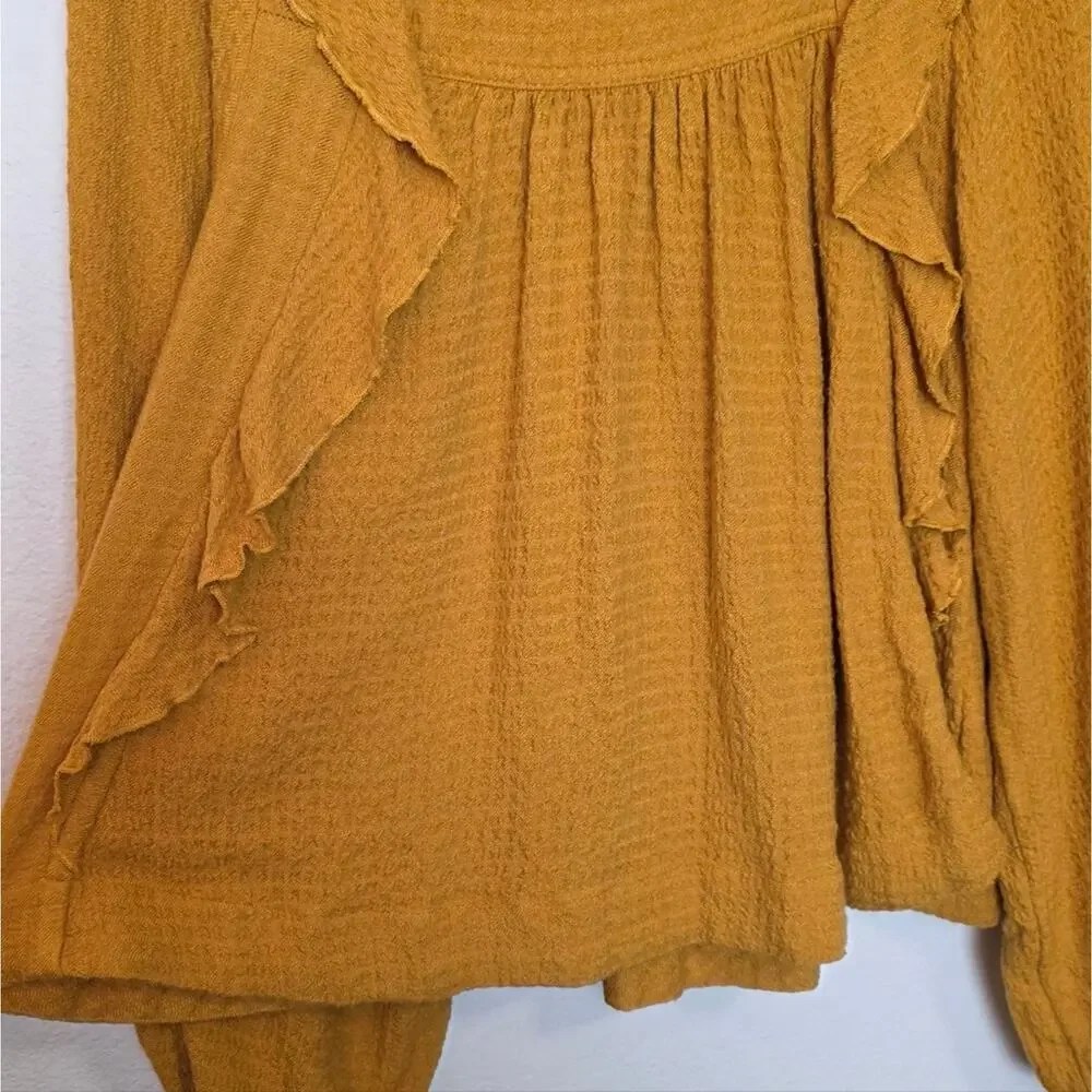 FREE PEOPLE Bonnie Ruffle Long Sleeve Peasant Top In Marigold Relaxed Fall Sz XS